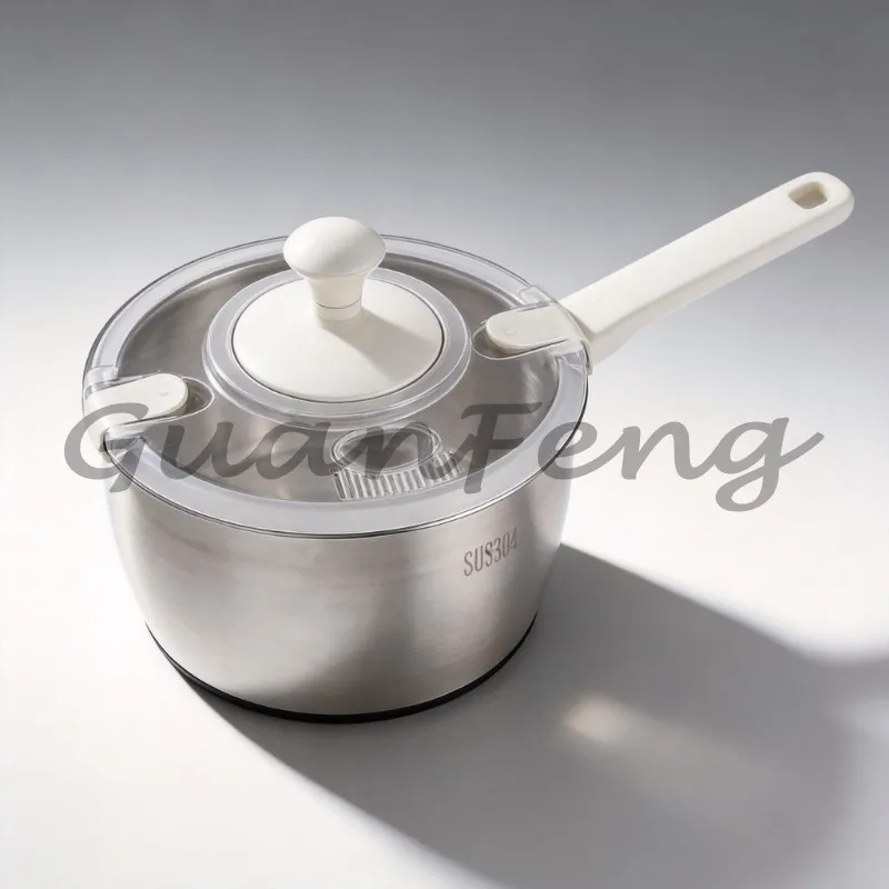 Stainless Steel Manual Salad Spinner Dehydrator, Rotatable Fruit Vegetable Washing & Drying Machine for Fried Skewers