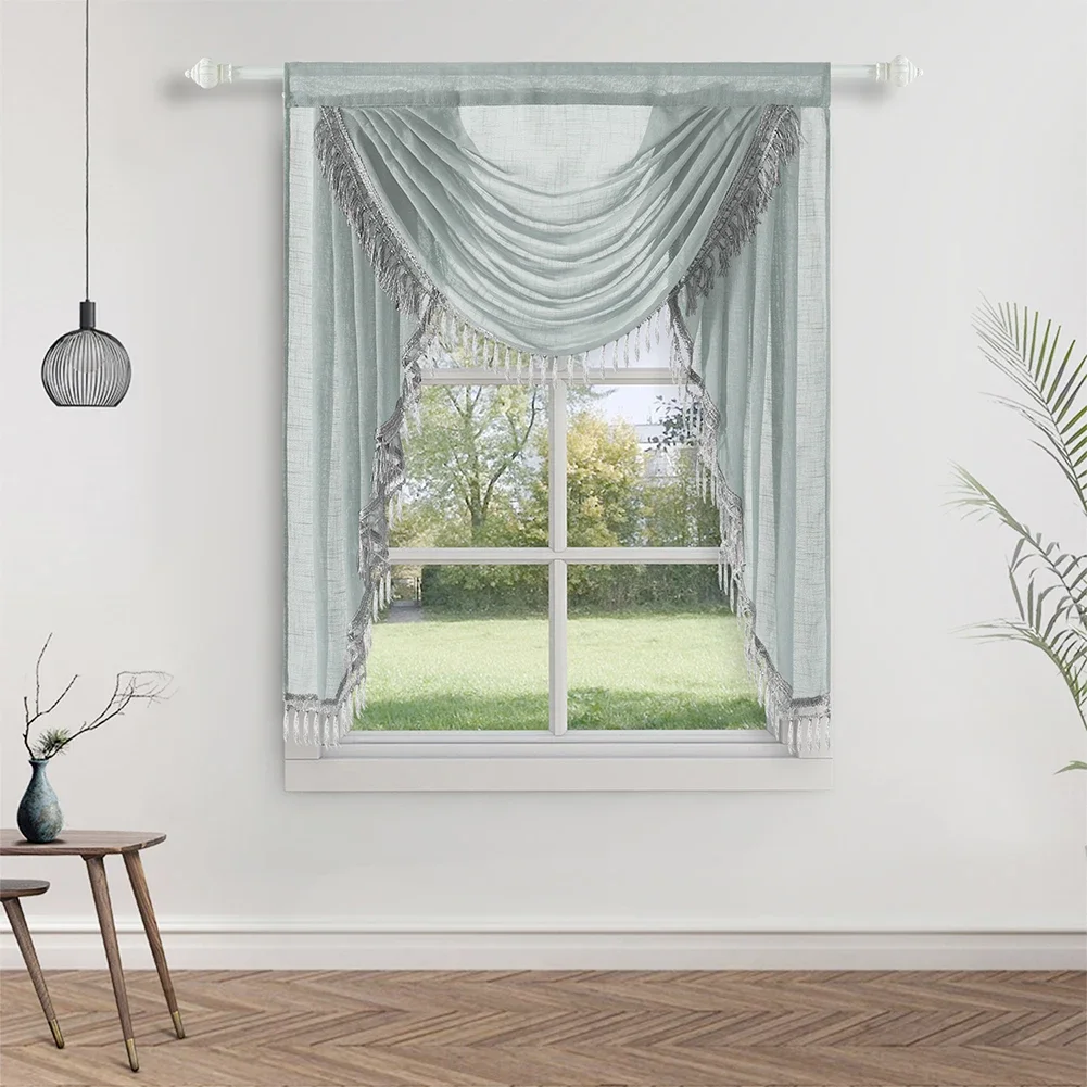 LEEJOOM Solid Tulle Sheer Curtain Valance Small Window Drapes in Living Room Balcony Home Decor 1PC