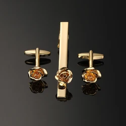 High quality rose tie clip cufflinks for men's wedding French shirt cuffs buttons, the best choice for gift giving