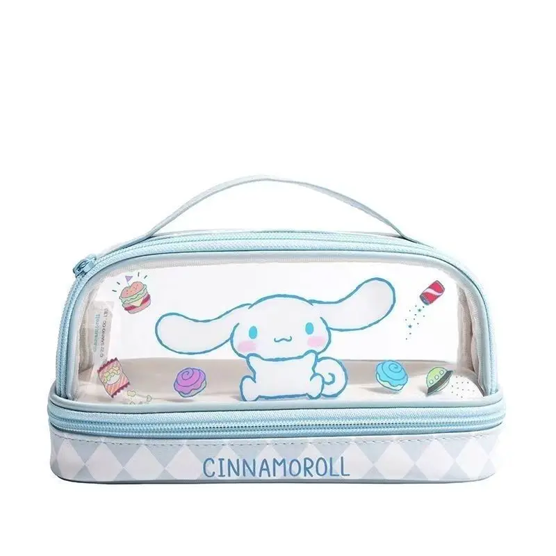 Новый пенал Sanrio Cinnamoroll Hello Kitty Kuromi My melody, милый прозрачный двухслойный чехол для канцелярских принадлежностей большой емкости