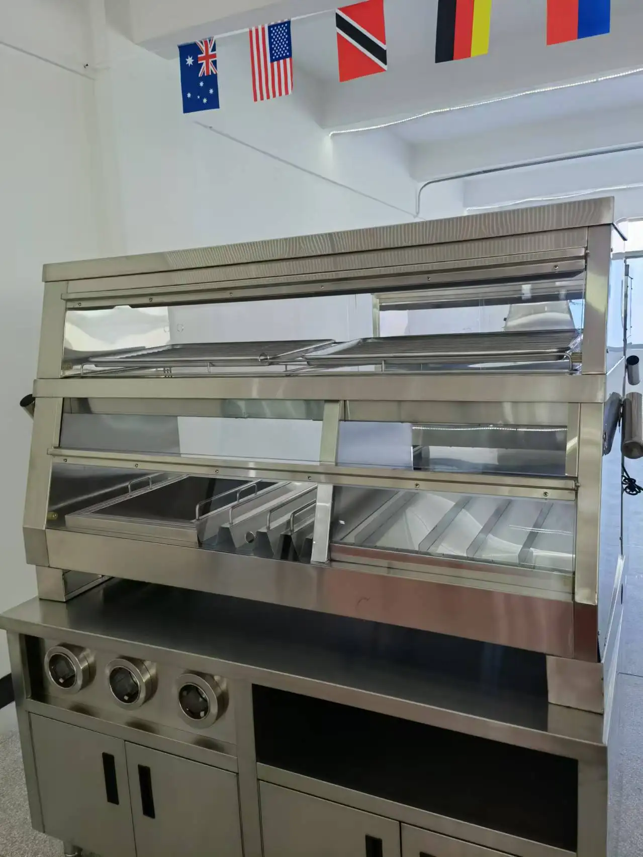 Commercial  f c  fast food Restaurant Electric Fried Chicken Warmer Glass Display Cabinet