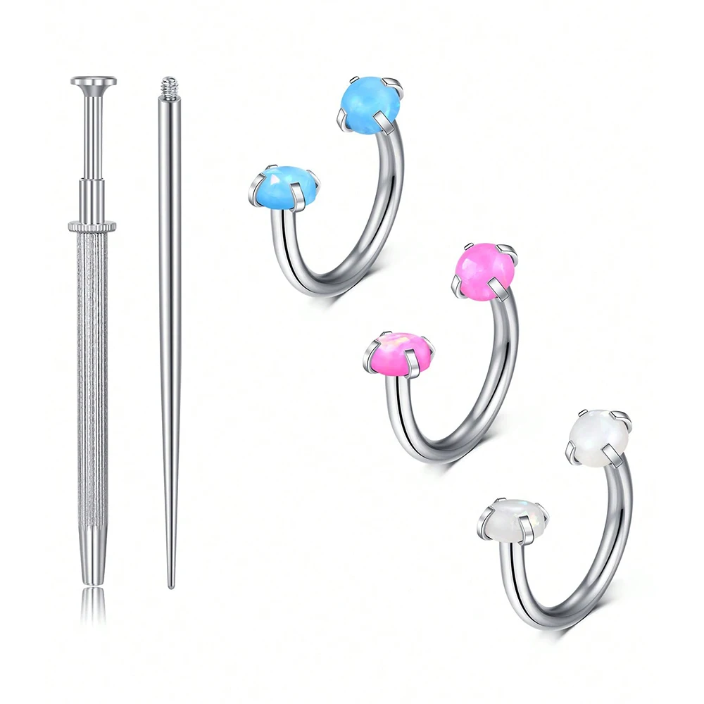 18G Stainless Steel Double Gem Horseshoe Nose Ring