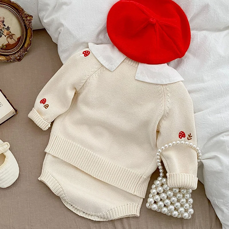 2025 New Spring Kids Suit Infant Baby Girls Clothing Set Long Sleeve Knitted Cardigan+Jumpsuit Newborn Baby Girls Clothes Suit