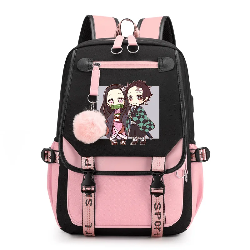 Bonito anime padrão harajuku mochila novo adolescente moda rua mochila escola mochila usb anime mochilas