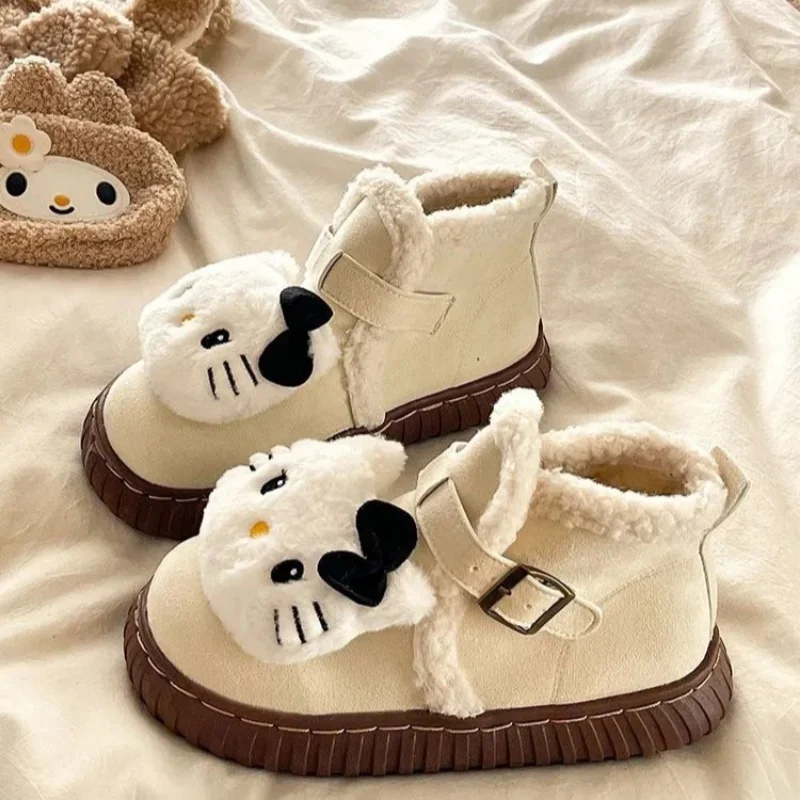 Sanrio winter hello kitty cute warm home women's shoes cartoon doll non-slip thick-soled outdoor wear plush cotton boots