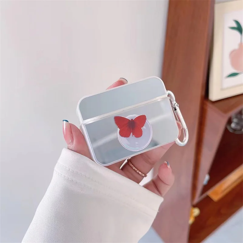 コインケース,ミラー付きイヤホン,美しい蝶,1 2 3,airpods pro用ケース,魅力的な充電ケース