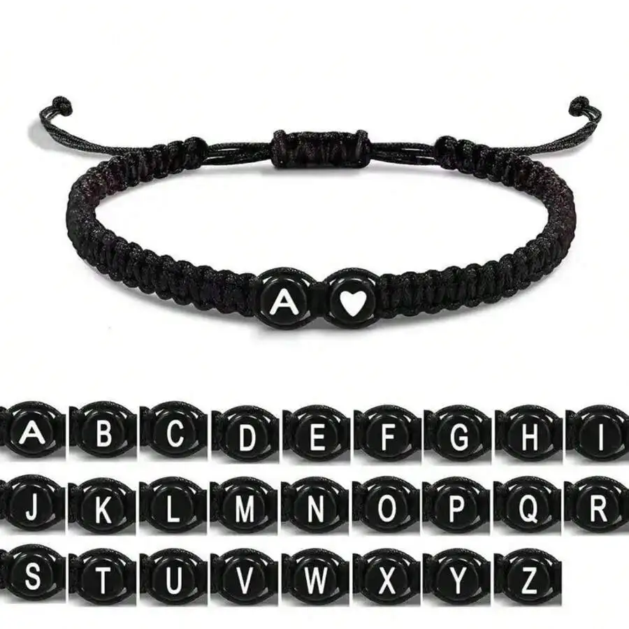 

Ручной работы регулируемый акриловый браслет дружбы с черно-белыми буквами в форме сердца для женщин