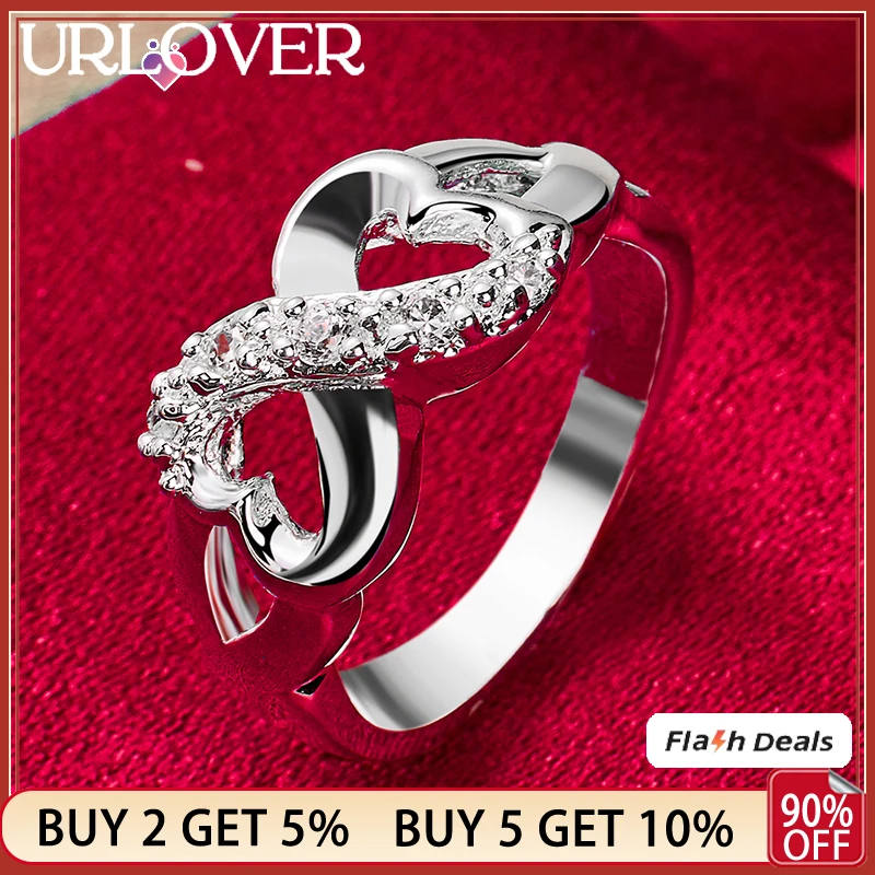 

URLOVER 925 Sterling Silver Romantic Two Hearts Ring For Women Rings Party Engagement Wedding Fashion Jewelry Birthday Gift