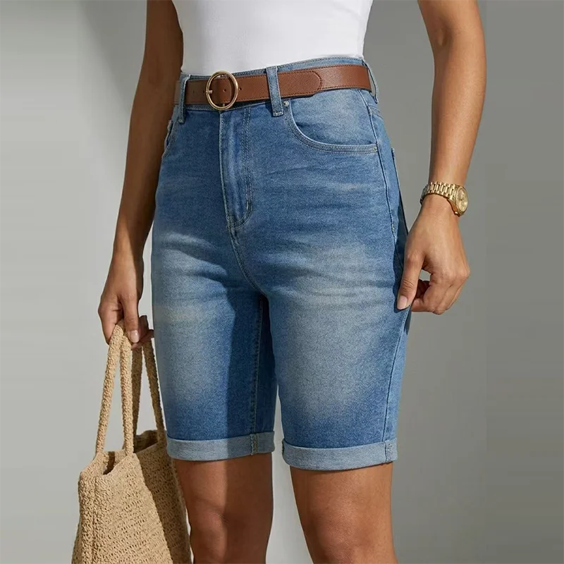 Women Skinny Knee Length Jeans High Waist Pants Stretch Denim Shorts Mom Jeans Slim Pencil Pants Casual Comfort Denim Trousers view 2