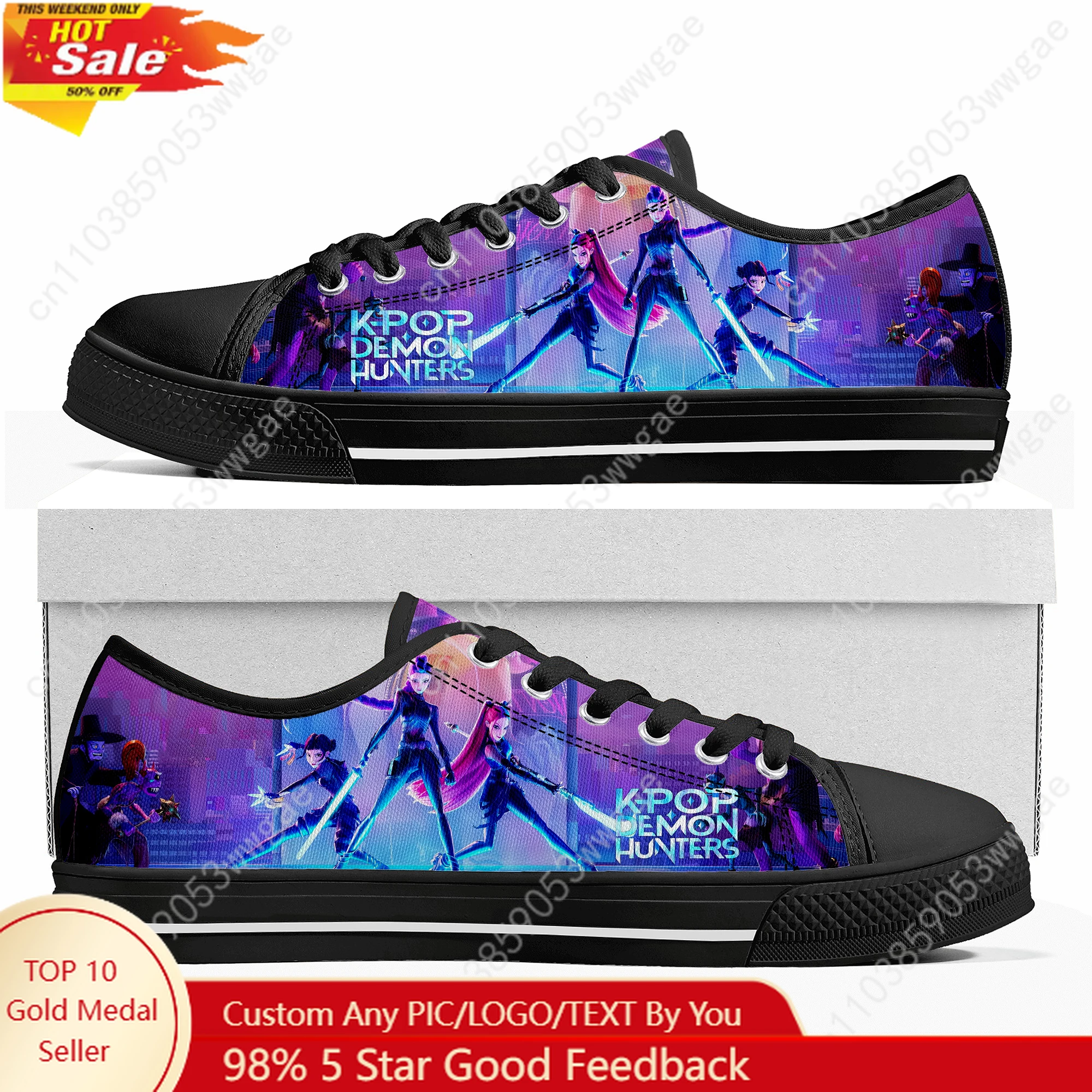 

KPop Demon Hunters Low Top Sneakers Mens Womens Teenager Canvas Sneaker Comfortable Casual Couple Shoes Cartoon Customized Shoes