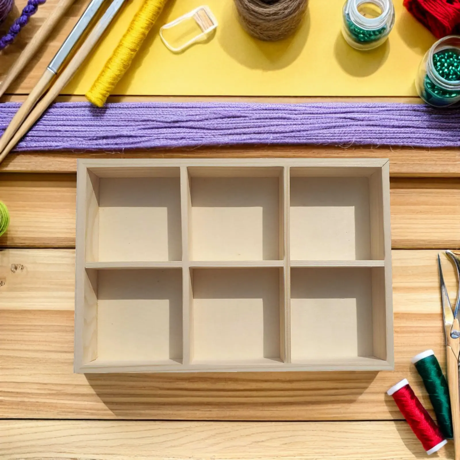 

1Pcs 6-Grid Wooden Pigment Box Heavy-Duty Painting Stick Storage Case Eco-Friendly Solid Wood Compact Art Supply Organizer