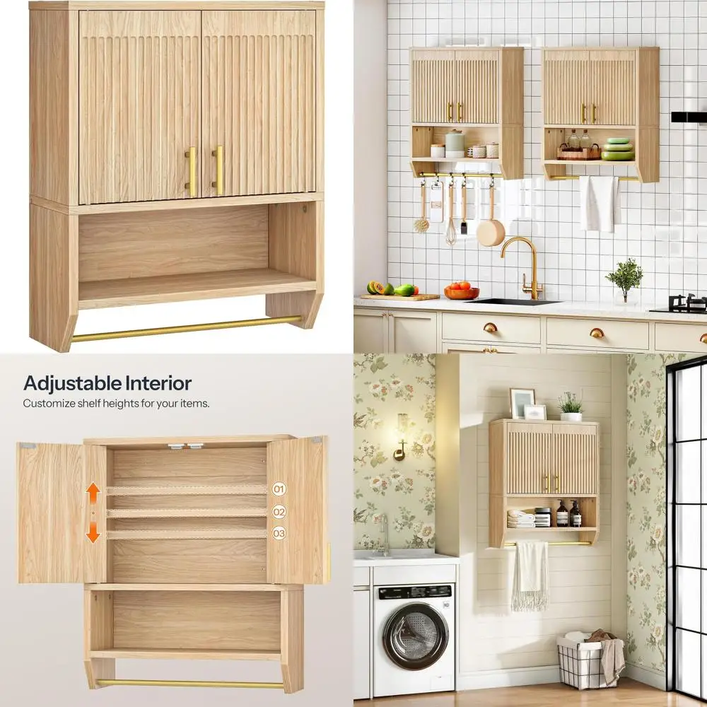 

Рифленый аптечный шкаф в стиле фермерского дома с вешалкой для полотенец и регулируемой полкой, настенный органайзер для хранения для ванной или кухни