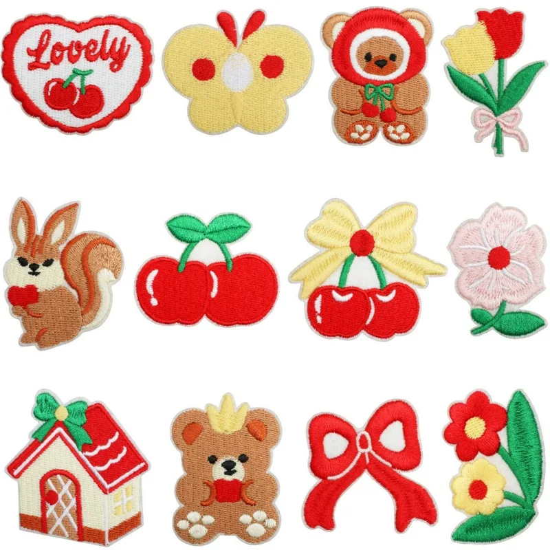

Cute Cherry Bear Flowers Children Iron-on Sew Embroidery Badge Patches DIY T-shirt Hat Backpack Clothing Appliques Sticker