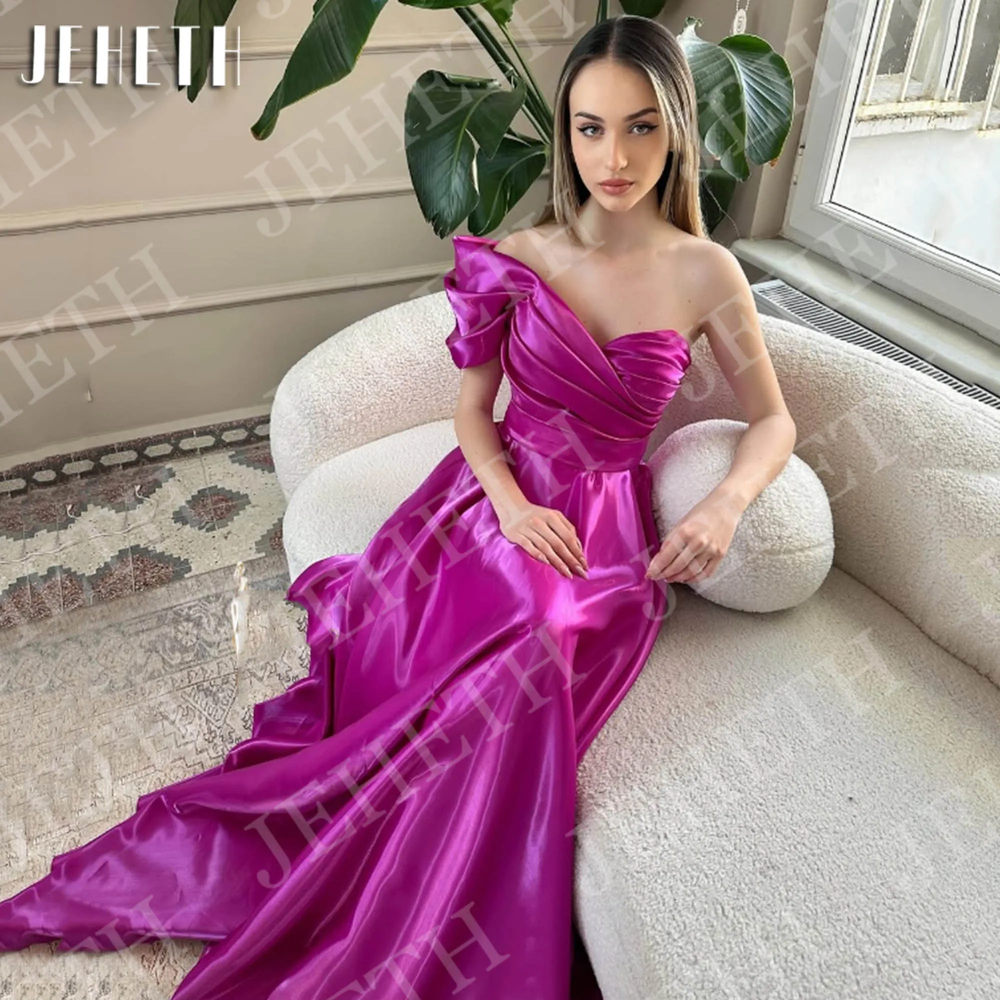 JEHETH One Shoulder Prom Dresses Long Satin Evening Gowns Elegant A Line Woman Graduation Dress Customized فساتين حفلة موسيقية - Image 2