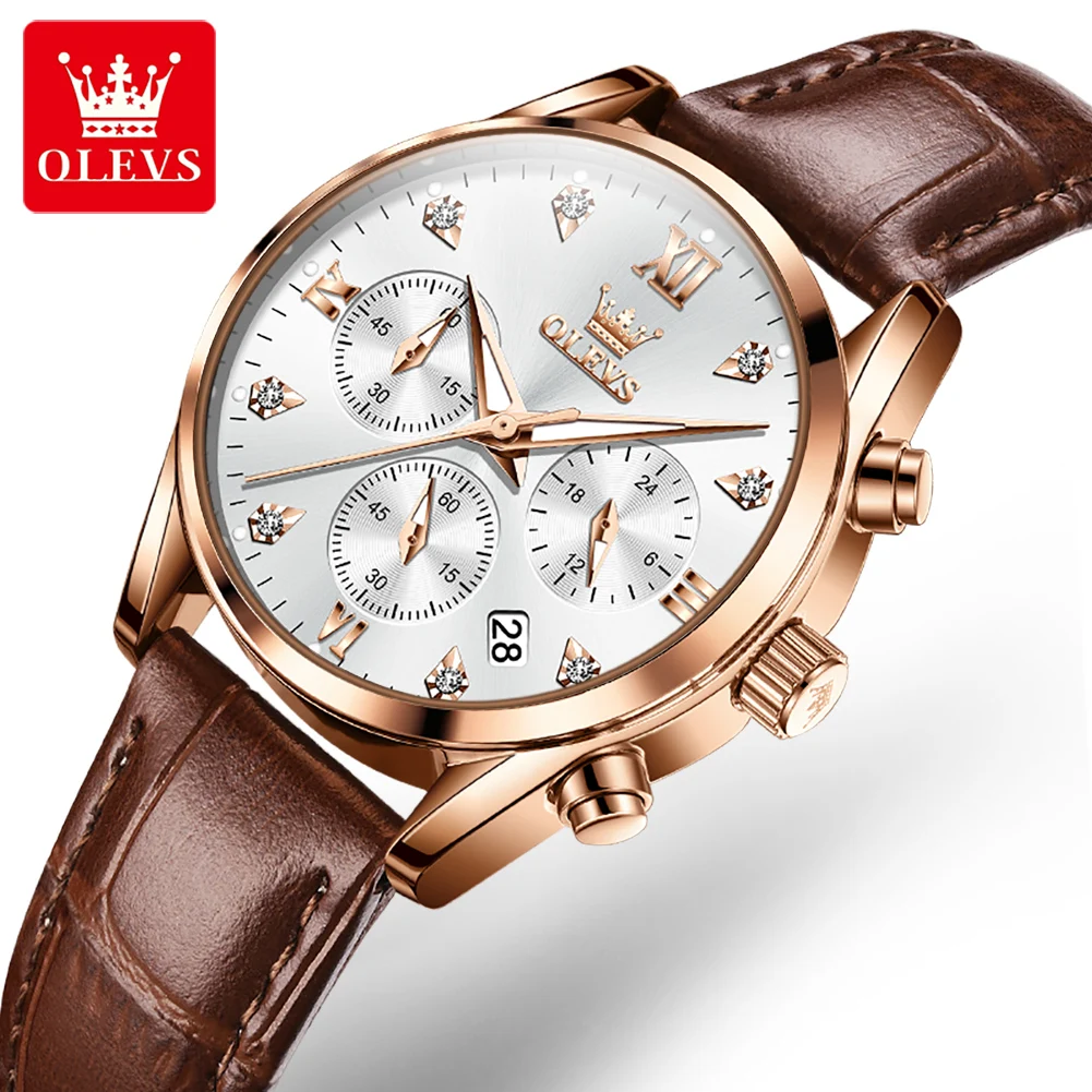 OLEVS Ladies Watches Top Brand Luxury Fashion Stainless Steel Watch Women Chronograph Quartz Clock Waterproof Wristwatch+Box