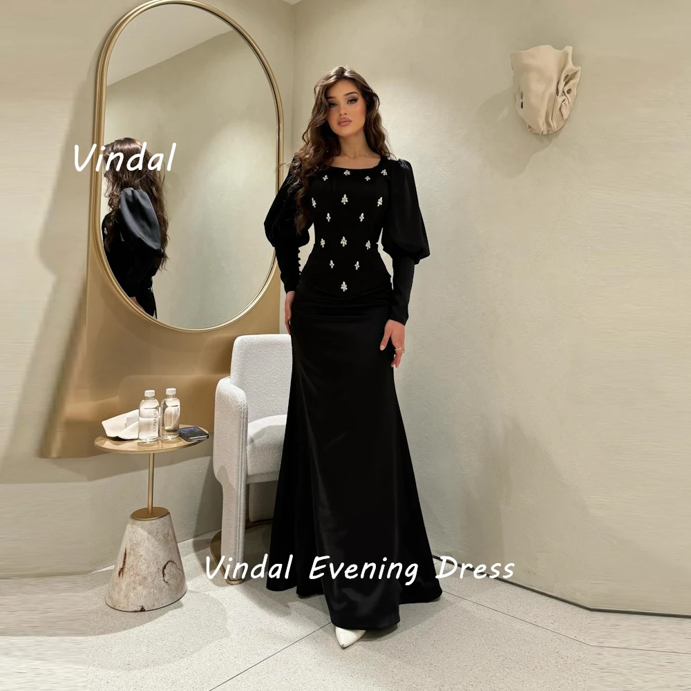 Vindal Ankle length Square Neckline luxurious A-Line Beaded Crepe Breast Padding Elegant  Long Sleeves السعود For Woman 2024