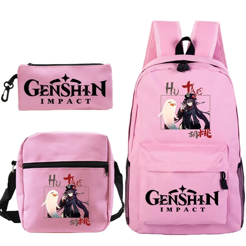 Anime Genshin Impact School backpack Hutao Cosplay bag, Kawaii girl printed Boho handbag,Student backpack for birthday gift