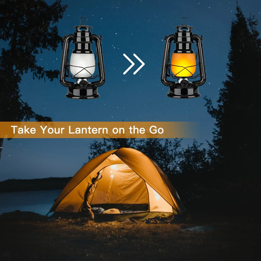 Vintage Camping Lantern LED Flame Light 2 Modes Battery Powered Candle LED Kerosene Lamp Knob Switch Outdoor Ramadan Decoration