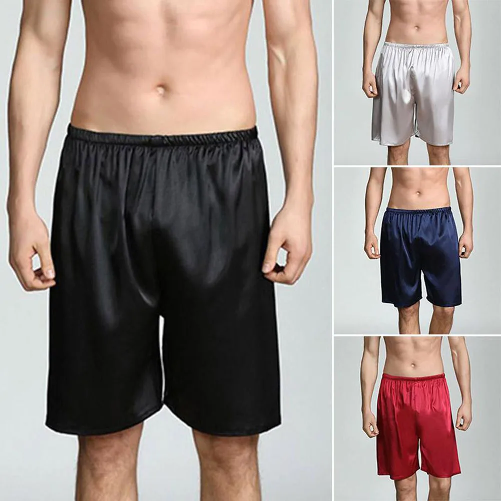 Men Sleep Bottoms Shorts Sleepwear Ice Silk Satin Loungewear Pyjama Short Pants Summer Home Pajamas Pants