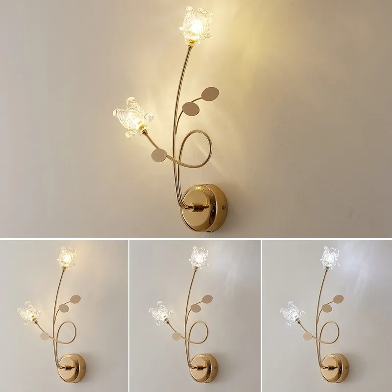 

Art salon Bar glass flower LED Wall Lamp Hotel Bathroom Gold chrome G4 wall fixture lighting Luxury Bedroom Stairway indoor lamp