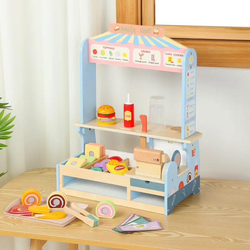 

Детские деревянные кухонные игрушки «сделай сам», головоломка, имитация гамбургера, ресторан, миниатюрная еда, аксессуары для кукольного дома, игрушки Монтессори для девочек