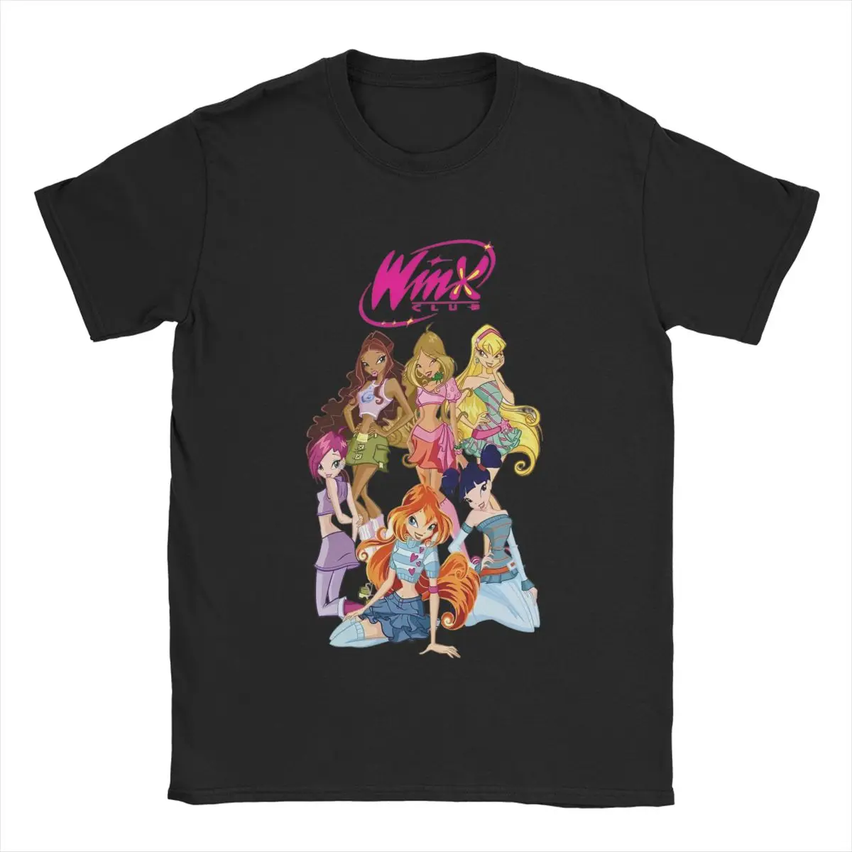 W-Winx Clubs Cartoon T Shirt Men 100% Cotton Funny T-Shirts Round Collar Fairy Beauty Anime Tee Shirt Short Sleeve Clothing New