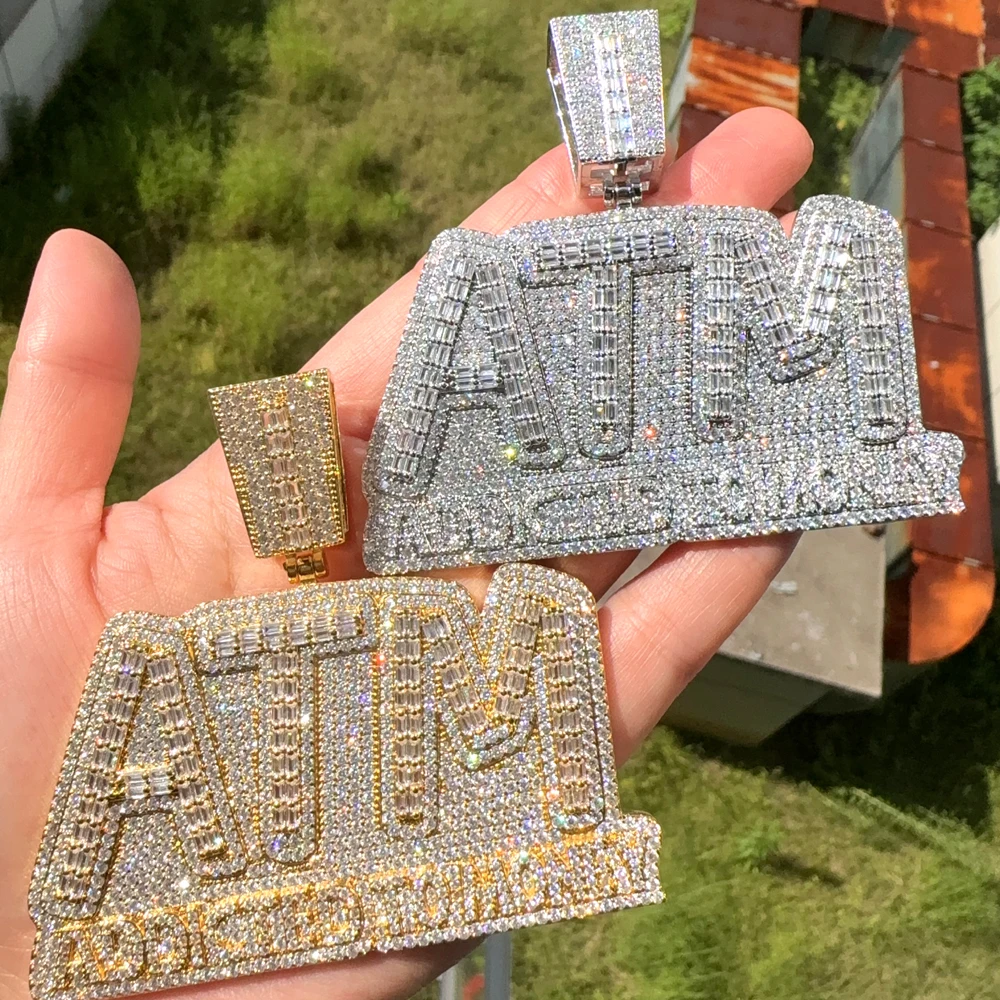 رسائل ATM مدمنة على المال قلادة مثلج خارج بلينغ 5A مكعب زركونيا تشيكوسلوفاكيا للرجال الصبي الهيب هوب روك الشرير ATM قلادة #1