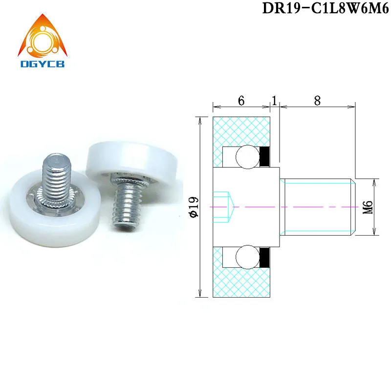 10pcs DR19 C1L8W6M6 OD 19 mm POM Bearing With M6 Bolt DRL19 C1L3W6M6 C2L8W6M6 C3L8W6M6 TOK Drawer Pulleys Replacement Wheels