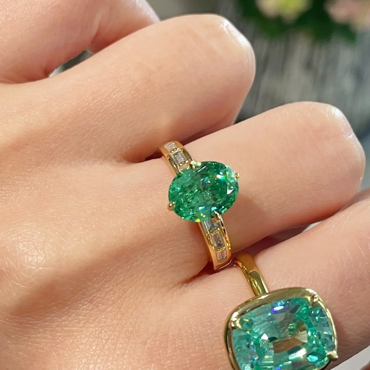 925 Silver Gold Plated Paraiba Tourmaline Square Ring, Precision Pavé Setting with Zircon, Everyday Statement Jewelry