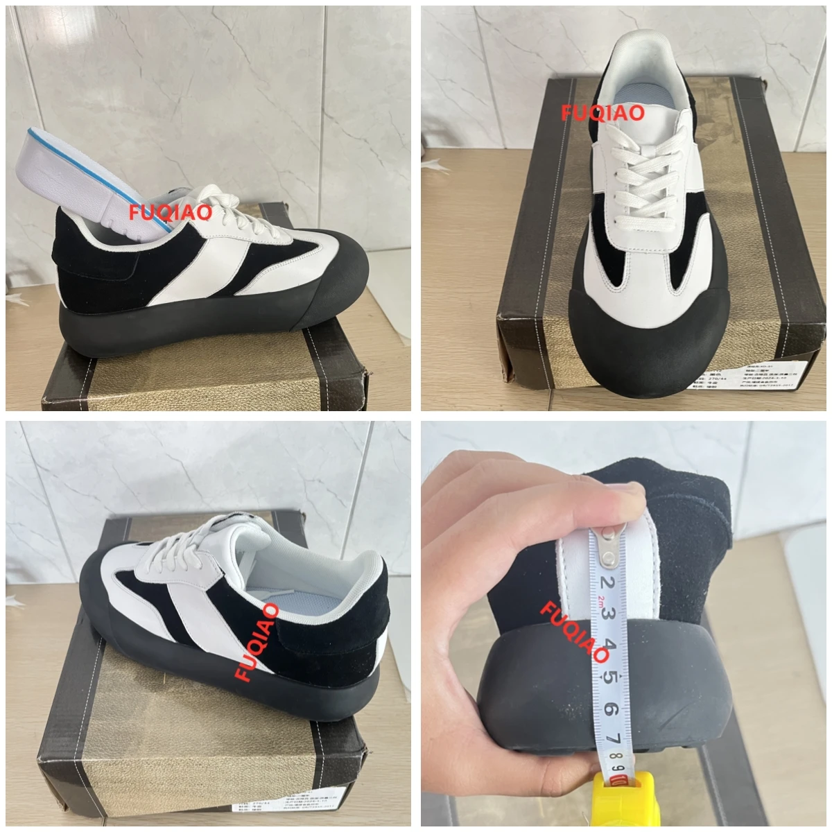 

7cm Height Increase Platform Sneakers Genuine Leather Breathable Comfortable Unisex Panda Color Casual Shoes for Men Women