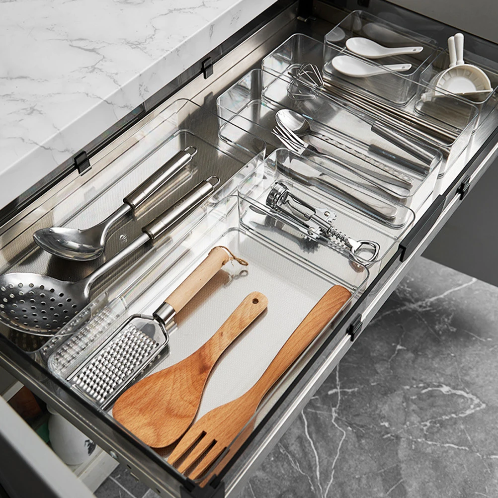

2 Pcs Transparent Long Medium Kitchen Storage Box Drawer ganizers PP Material Household Case Multi Function Easy Fit Size