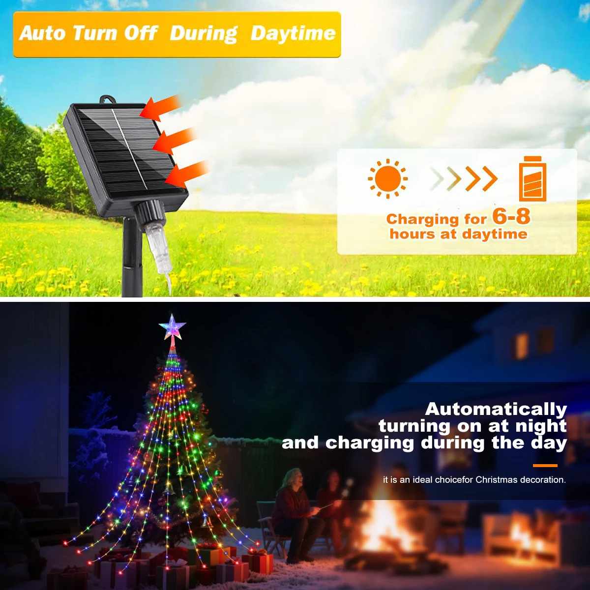 202/183LED Solar Star Waterfall String Lights Outdoor Waterproof Fairy Lights 8 Lighting Modes for Christmas Tree Garden Wedding