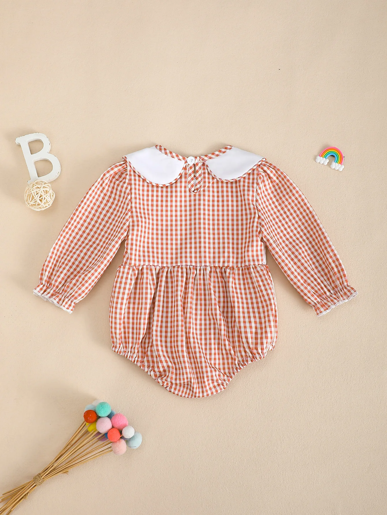 Infant Girl's Halloween Letter Embroidery round Neck Long Sleeve Jumpsuit Triangle Design Baby Romper Suit