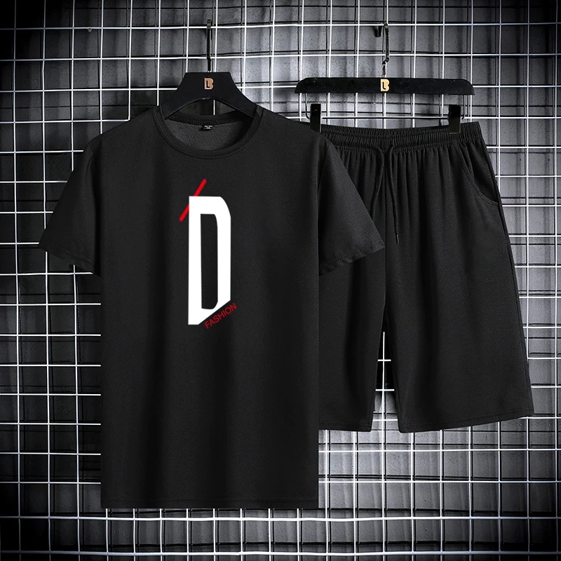 

New Fashion Men's Short Sleeve Sets Funny 3D Letter Printed T-Shirt +Shorts Two Piece Summer Comfortable Daily Top Casual Outfit