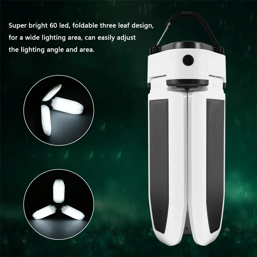 Creative Foldable Solar Led Camping Light Outdoor Portable Three Leaves Tent Lamp USB Rechargeable Emergency Night Market Lights