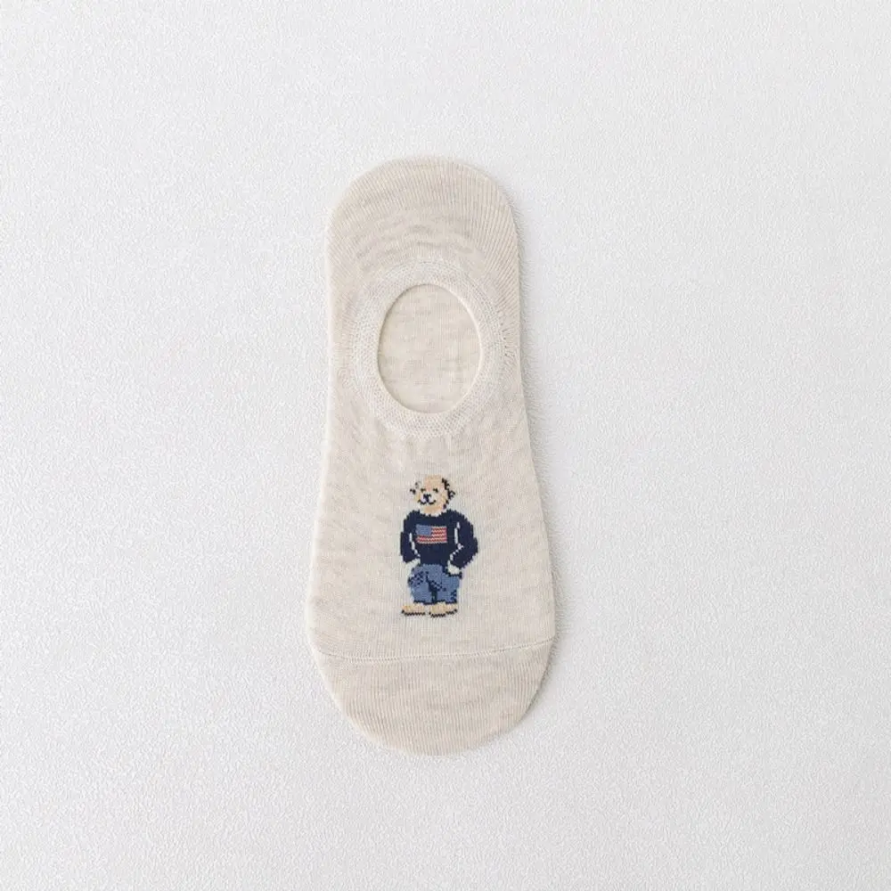 

Unisex Japanese Cotton Invisible Bear Slippers Socks Casual Hosiery Men's Boat Socks Middle Tube Hosiery Korean Style Socks