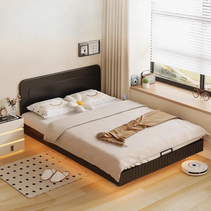 Ultra-thin solid wood bed small apartment second bedroom modern simple total length backrest flush bed