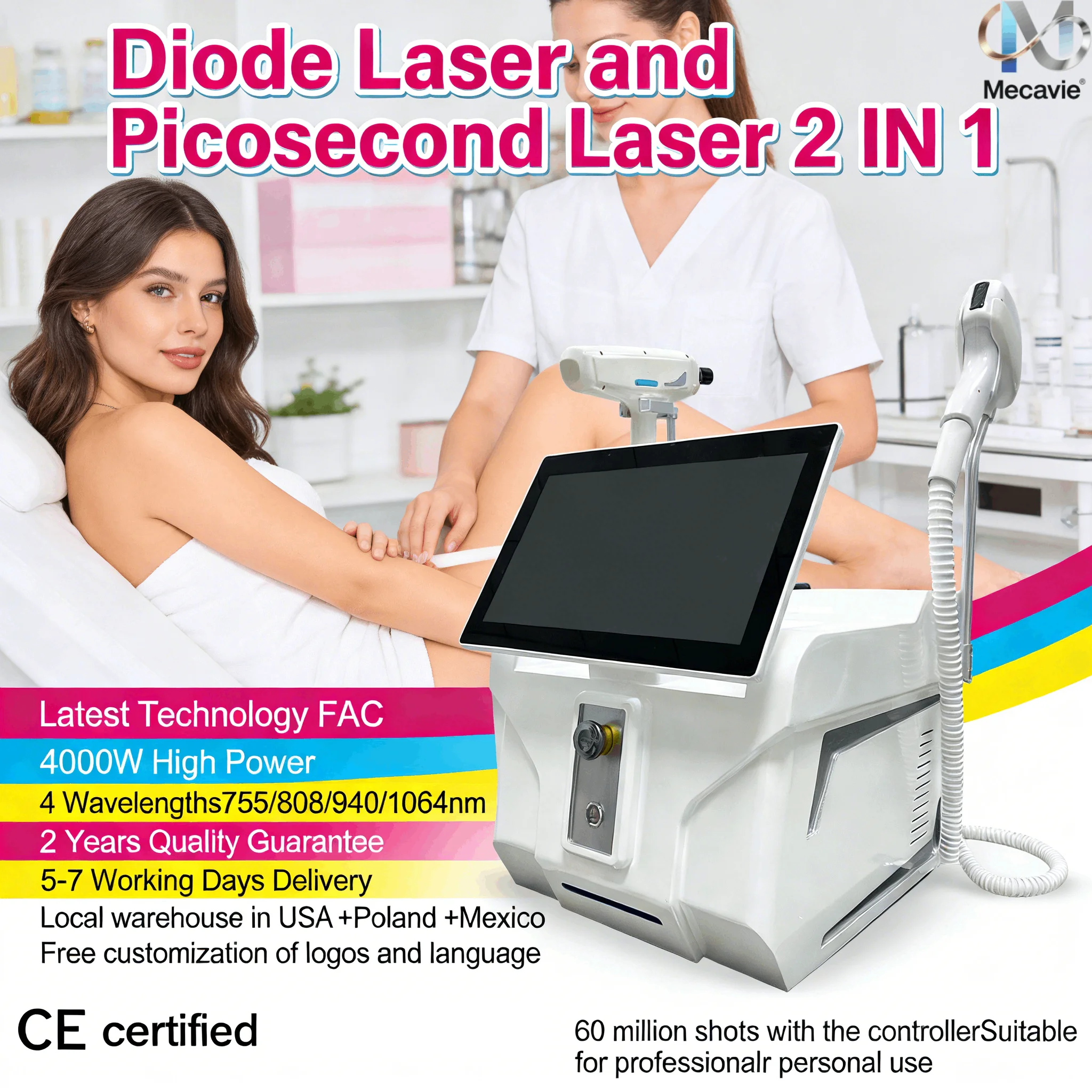 

Новый диодный лазер 2026 года для удаления волос 4000 Вт Soprano 2-в-1, Q-Switch Nd:YAG, пикосекундный лазер для удаления татуировок, пигментации, хлоазмы 755/808/940/1064 нм