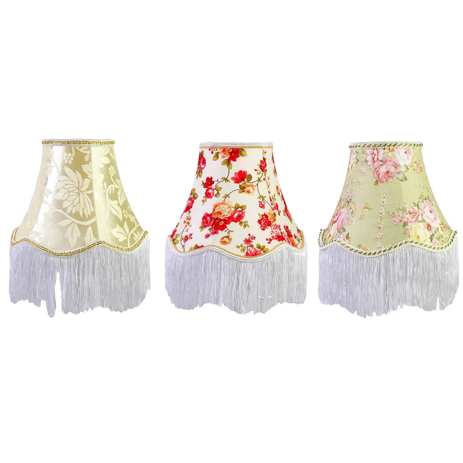 Lamp Shade with Fringe for Table Lamp European Lampshade Cloth Art Bead Lace Lampshade for Dining Room Cafe Hotel Home Bedroom