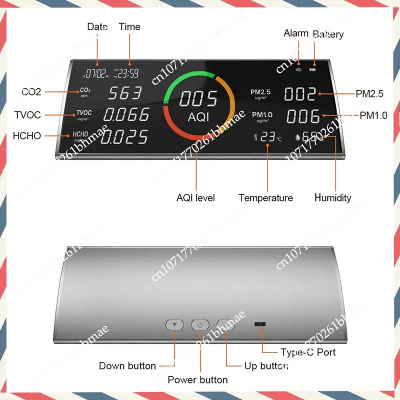 -A21Z Air Quality Monitor,Testing Carbon Dioxide Detector,Indoor CO2,TVOC,PM2.5,PM1.0,Temperature,Humidity&Time Display
