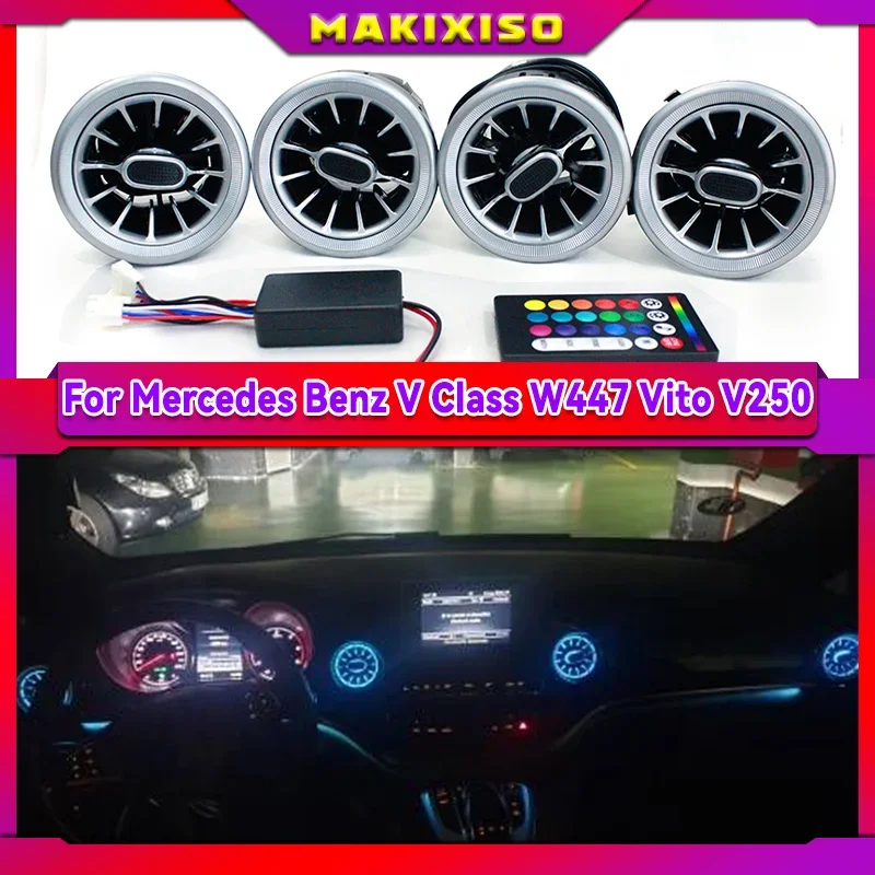 LED Air Outlet 64 Colors For Mercedes Benz V Class W447 Vito V250 Interior Front Console Air Condition AC Vent Turbo Style