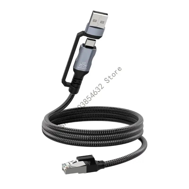 

242E 1.8m long USB and Type C RJ45 Ethernet Cable Wire Braided 100Mbps Compatible