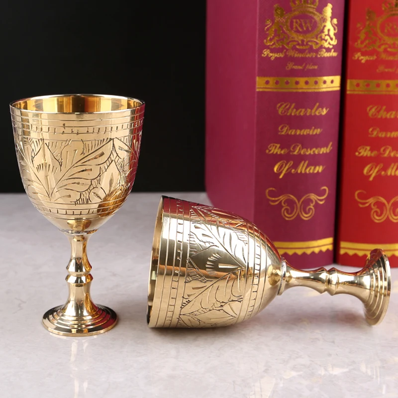 Thickened bronze wine cup, goblet, Baijiu cup, hand carved handicraft decorations, gifts