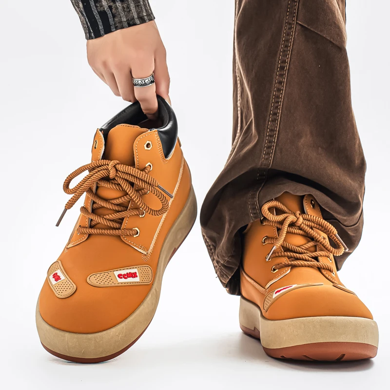 2025 New Men's Large-sized Autumn Casual High-top Work Boots, Motorcycle Boots, Anti-slip and Wear-resistant Outdoor Boots