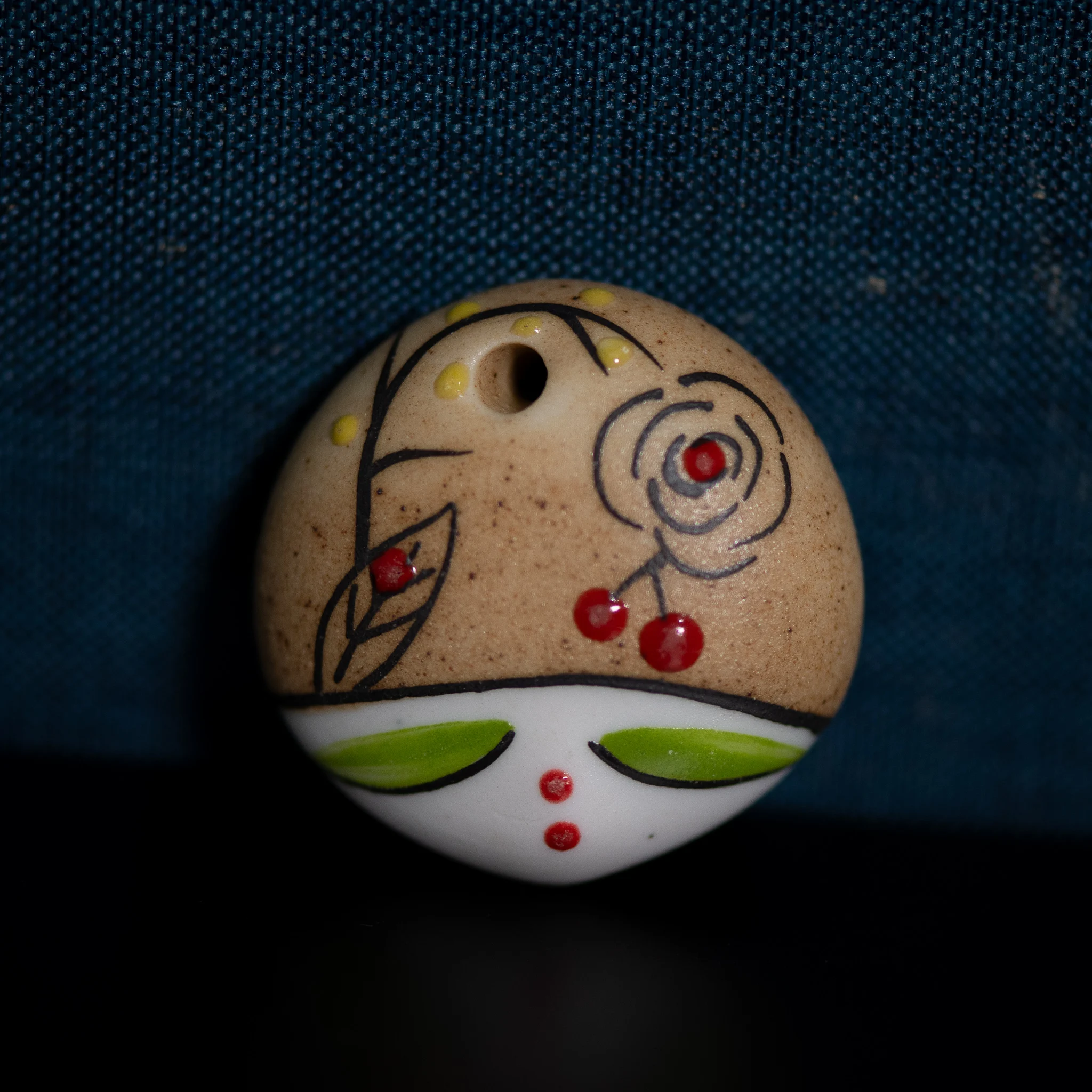 Handmade Vintage Peking Opera Face Pendant Ceramic Jewelry Accessory 36mm with Large Hole