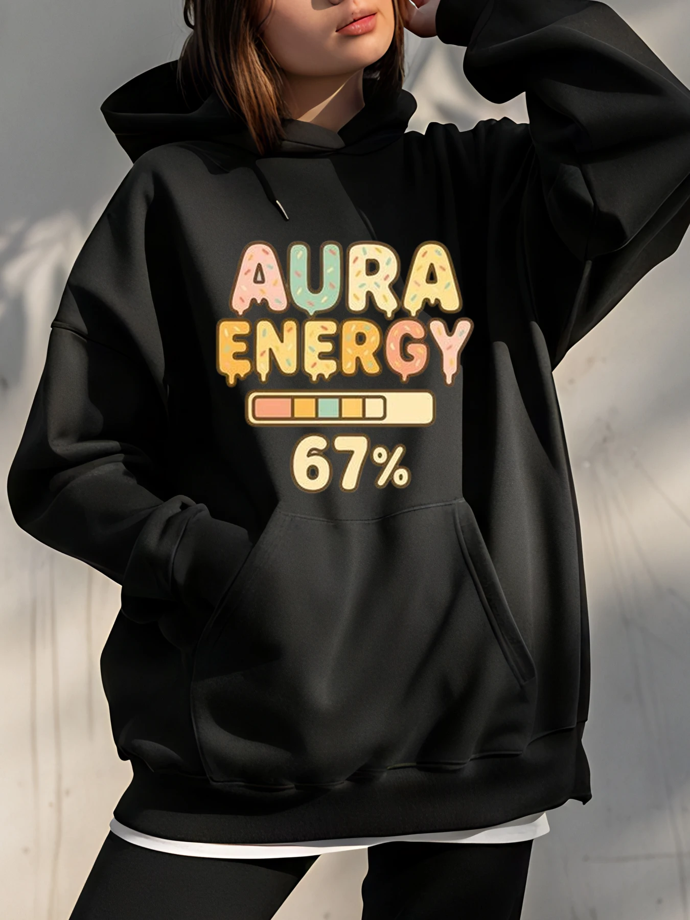 Aura Energy 67 Percent Hoodie With Colorful Graphic Design For Casual Wear In Urban Settings