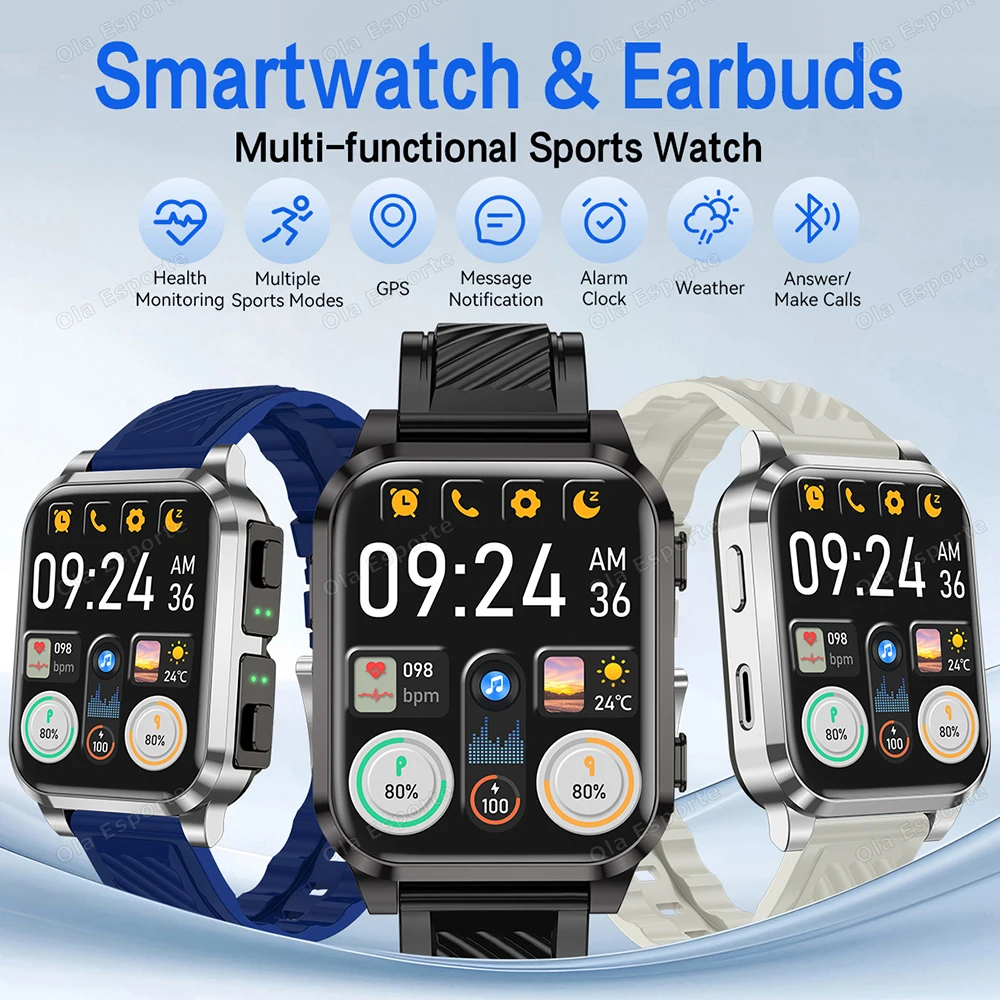 

New 2 in 1 BT Call Smart Watch With Earbuds Smartwatch TWS Bluetooth Earphone Heart Rate Blood Oxygen Monitor Sports Smartwatch