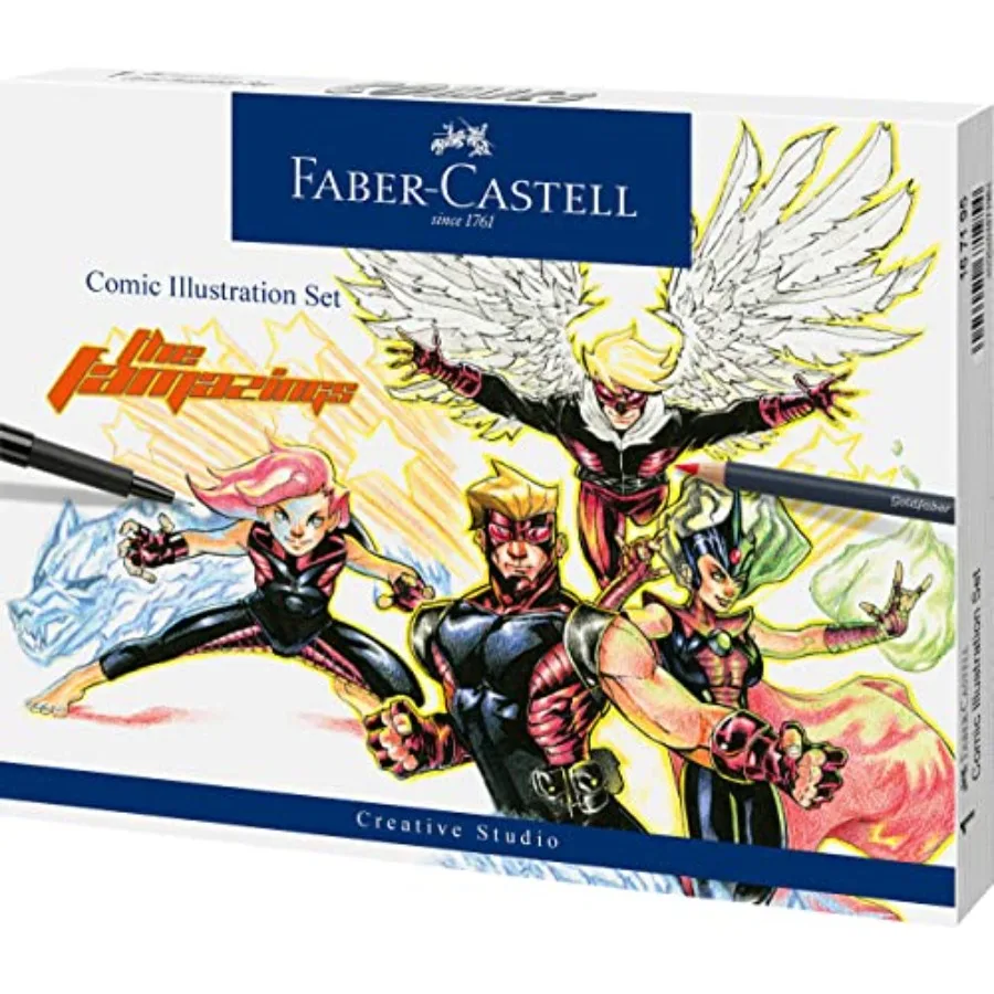 

Comic Illustration Set - The Famazings Superhero Comic Book Drawing Kit - Draw with Pitt Artist Pens and Goldfaber Coloring Pen