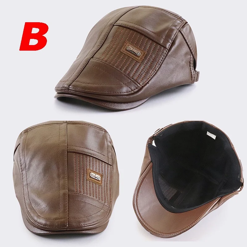 Leather Beret Hat Retro Newsboy Hats Warm Cap Duckbill Visor Boinas Flat Caps