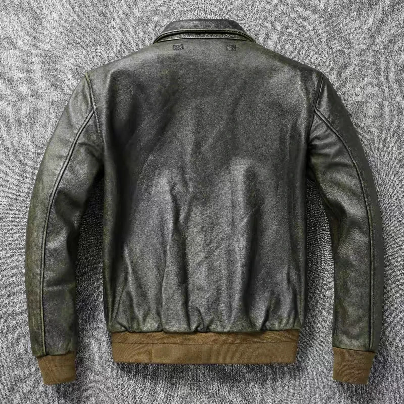 Top Layer Cowhide Leather Jacket A2 Air Force Flight Suit Men's Retro Old Leather Jacket Slim Fit Short Lapel Jacket